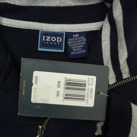 Izod Jeans Quarter Zip Pullover Sweatshirt Top Boys Size S/8 Navy Blue Gray NEW - Picture 7 of 16